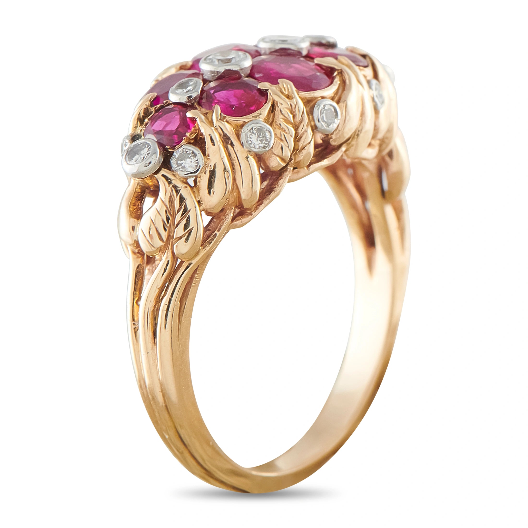 14K Rose Gold 0.25ct Diamond and Ruby Cluster Ring