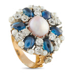 14K Rose Gold 1.80ct Diamond, Sapphire, and Natural Pearl Ring