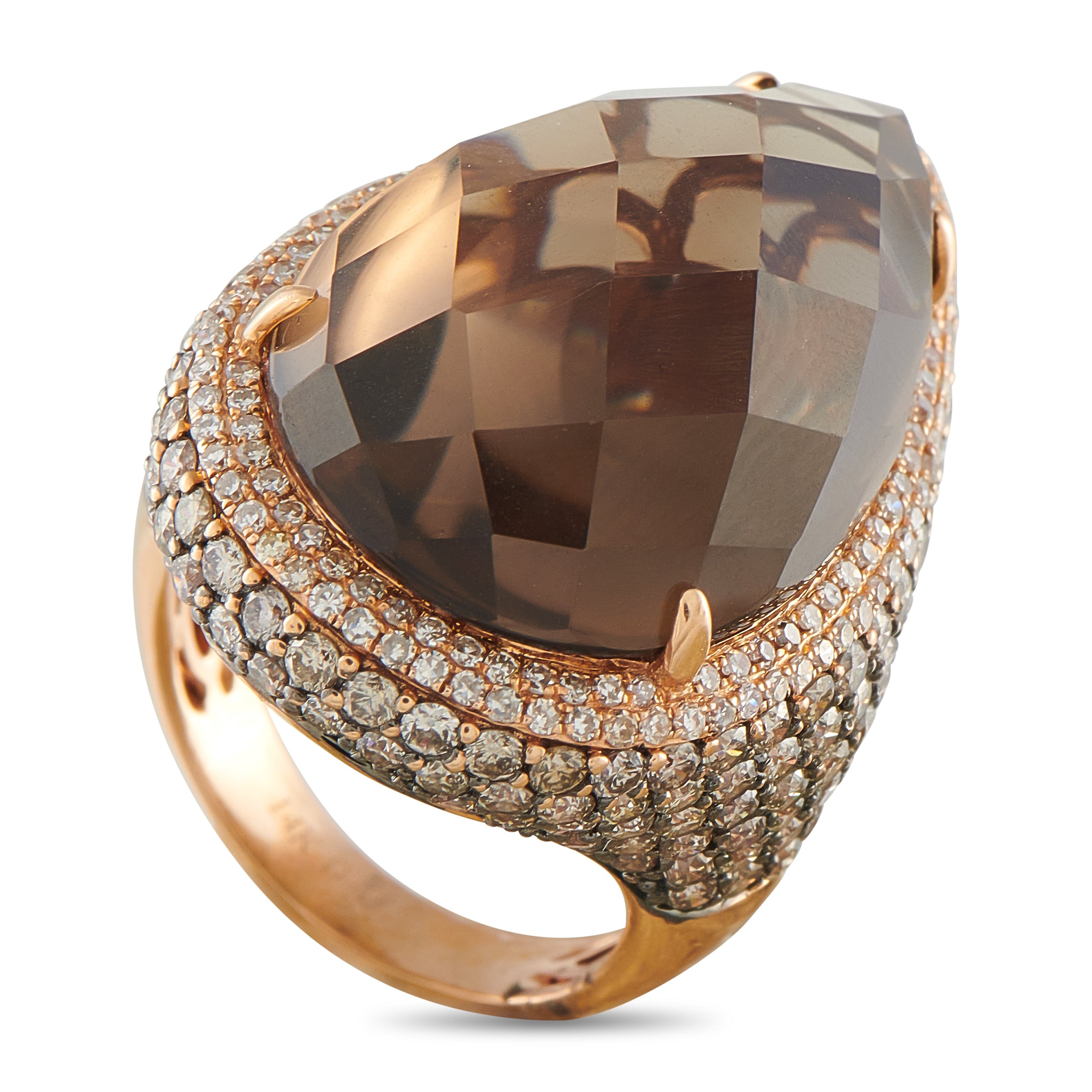 14K Rose Gold 4.18ct Diamond and Smokey Topaz Ring