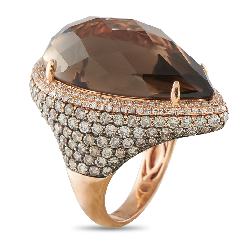 14K Rose Gold 4.18ct Diamond and Smokey Topaz Ring