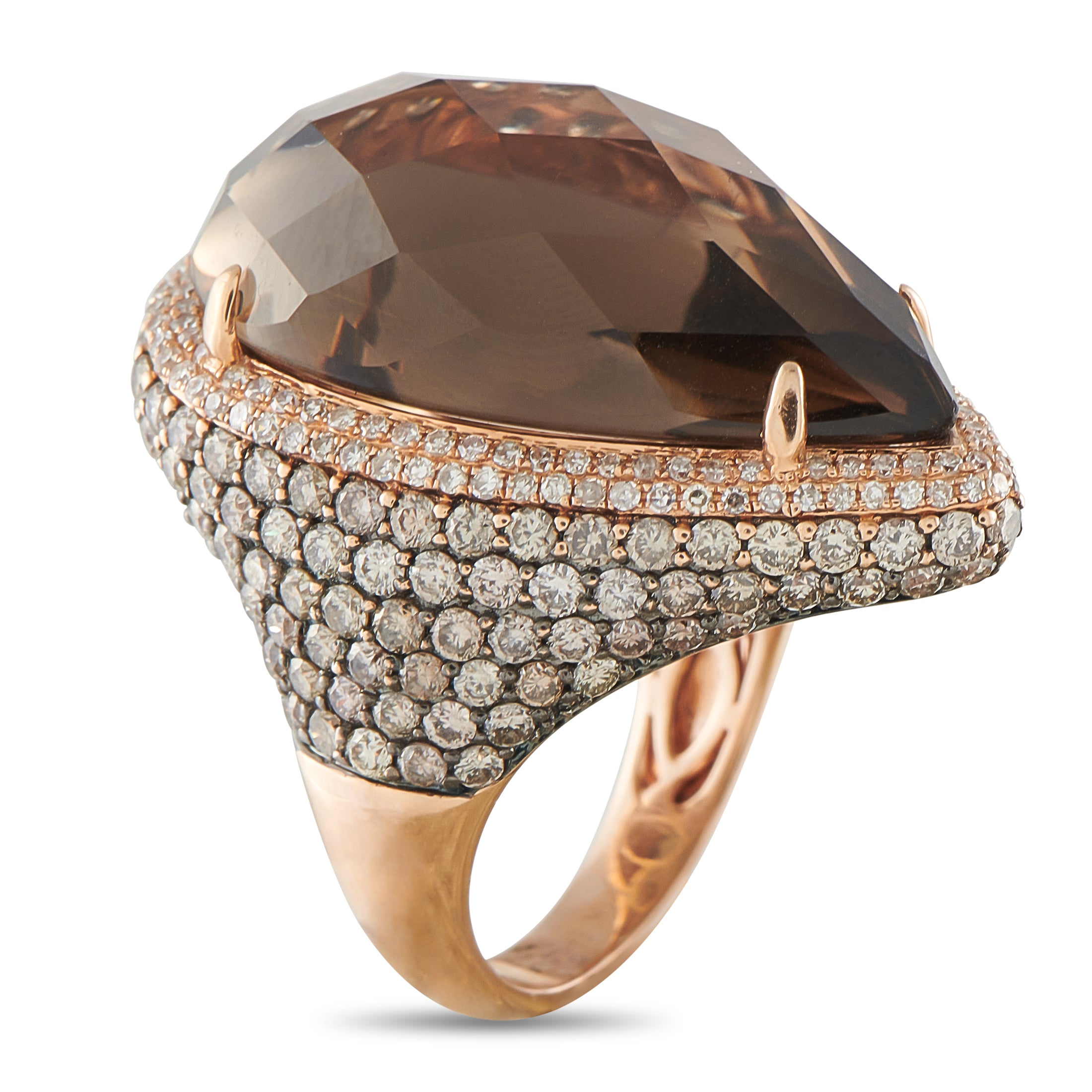14K Rose Gold 4.18ct Diamond and Smokey Topaz Ring