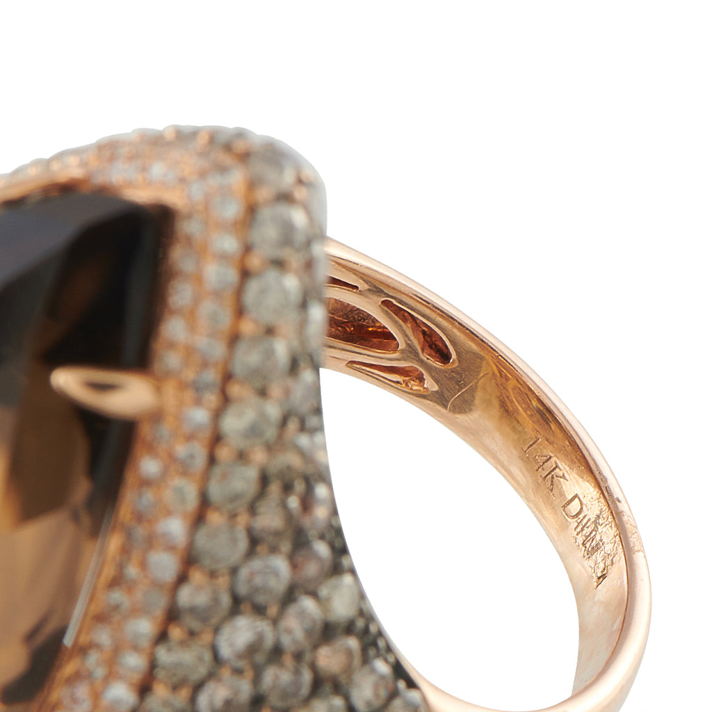 14K Rose Gold 4.18ct Diamond and Smokey Topaz Ring