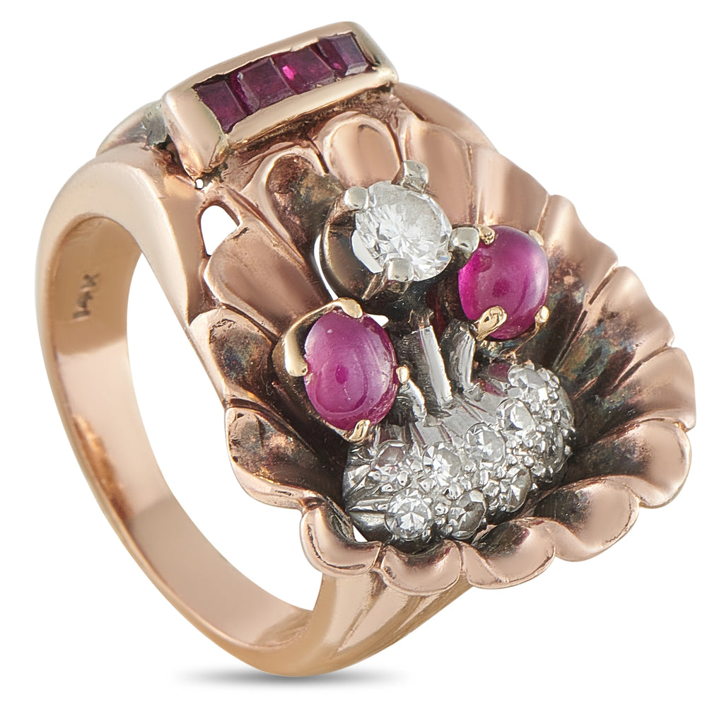 14K Rose Gold 0.45ct Diamond and Star Ruby Ring