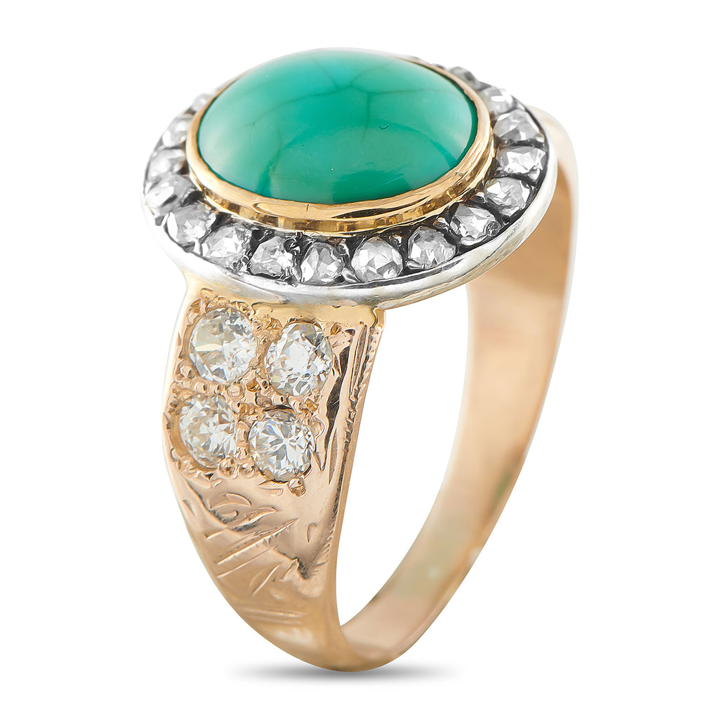 Vintage 14K Rose Gold 0.84ct Diamond and Turquoise Ring