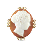 14K Rose Gold Hardstone Agate and Pearl Cameo Brooch