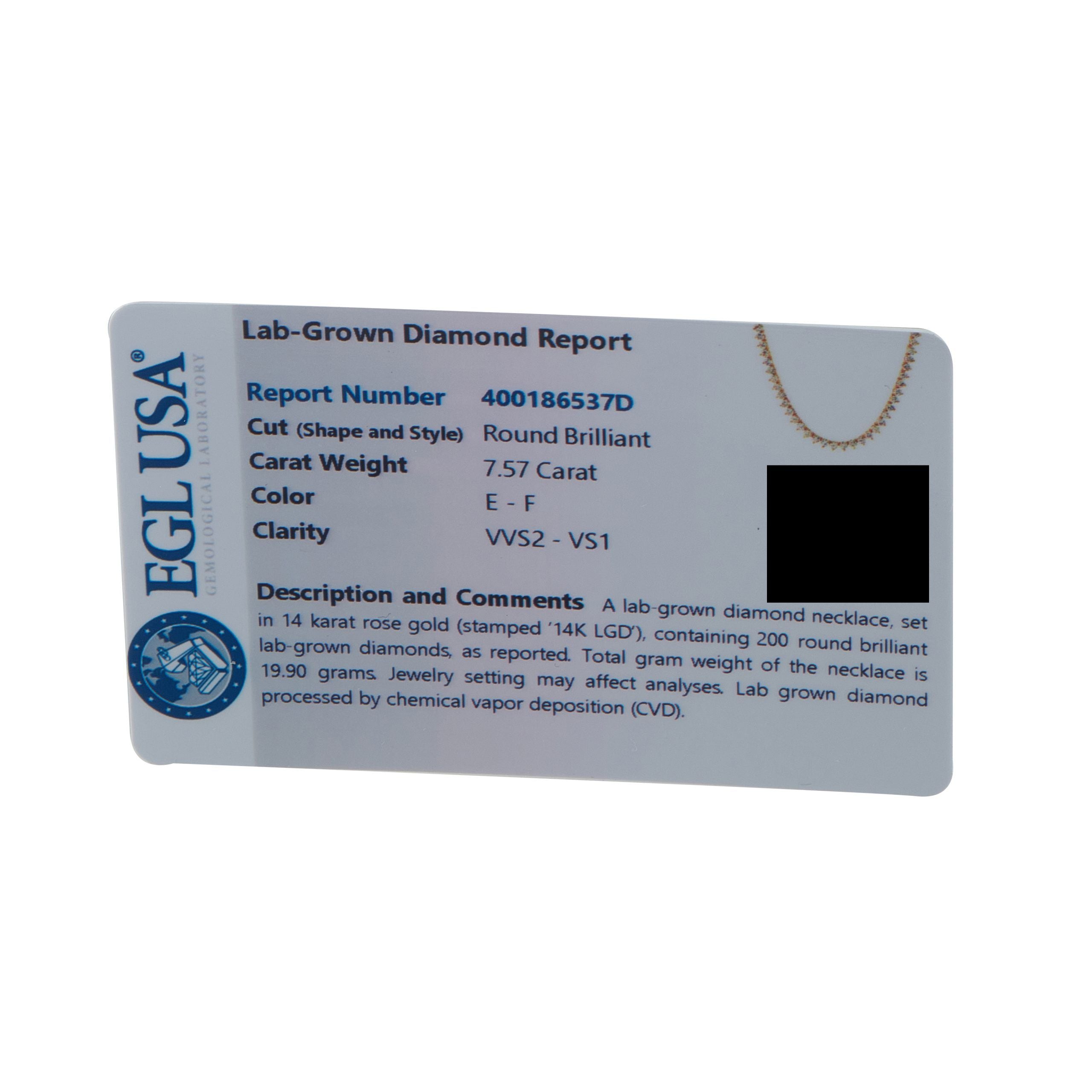 Exclusive 14K Rose Gold 7.57ct Lab-Grown Diamond Tennis Necklace