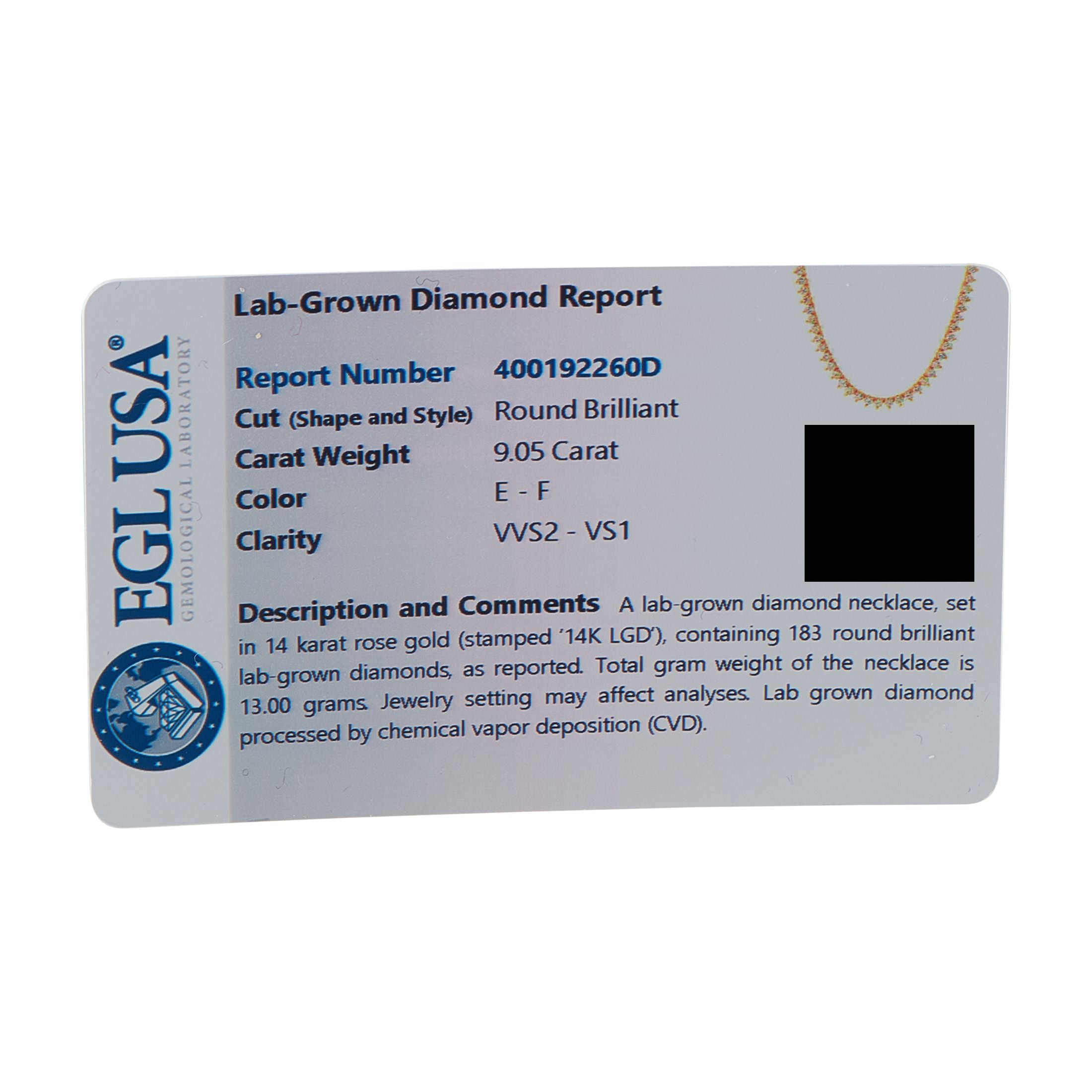 Exclusive 14K Rose Gold 9.05ct Lab-Grown Diamond Tennis Necklace