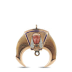 Rose gold masonic claw pendant with Egyptian face, blue enamel, and bail loop