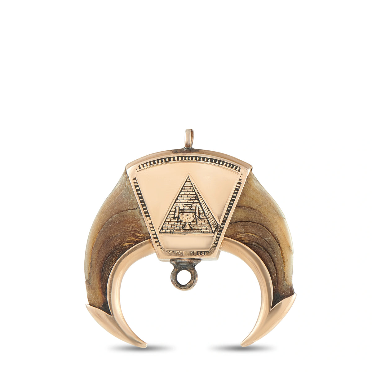 Rose gold masonic claw pendant with pyramid design, blue accents, and bail loop