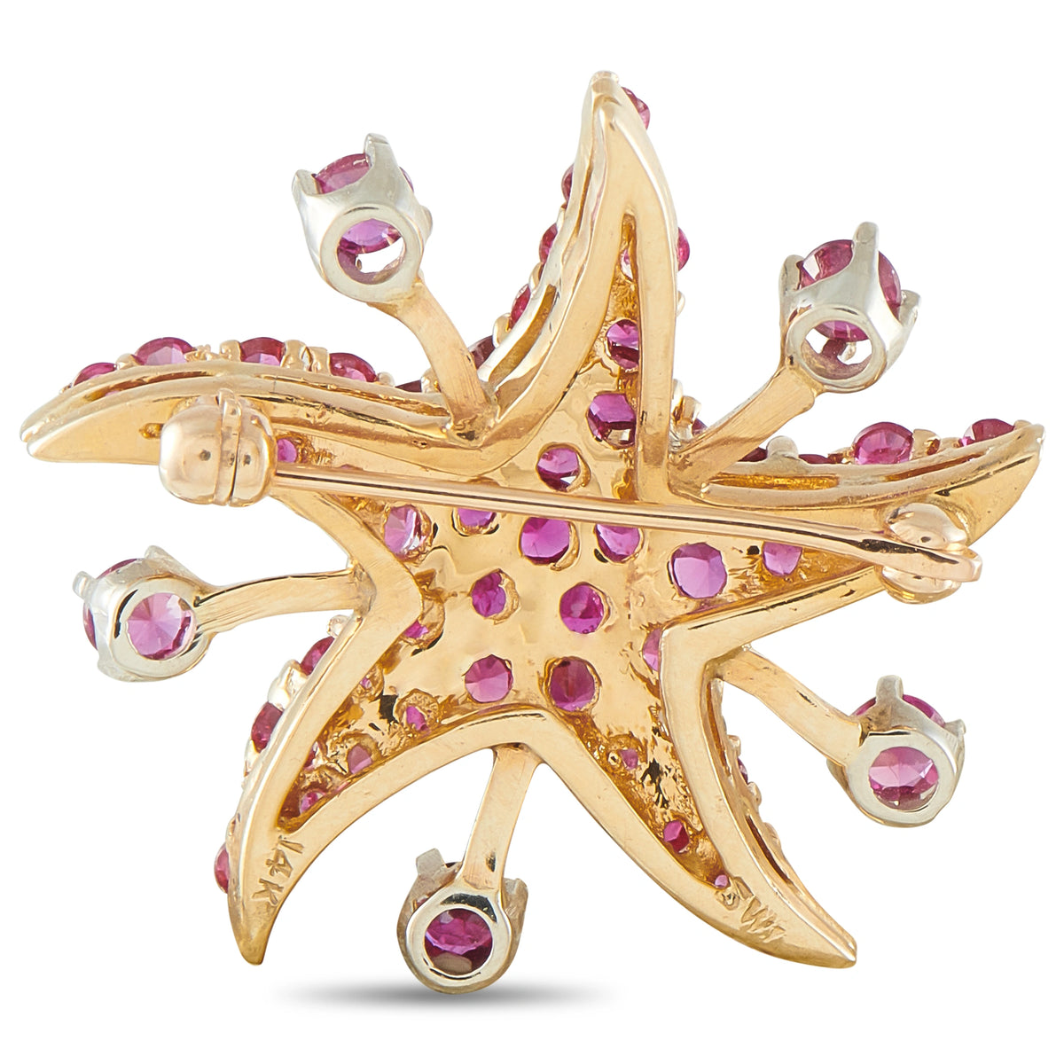 Star brooch back in rose gold tone with pink stones and metal setting details.