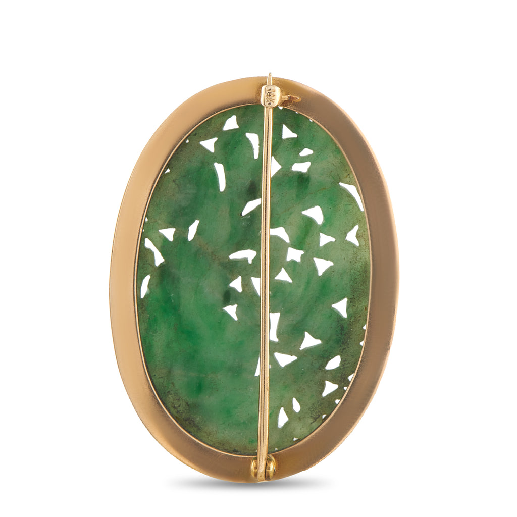14K Rose Gold Jade and Seed Pearl Brooch