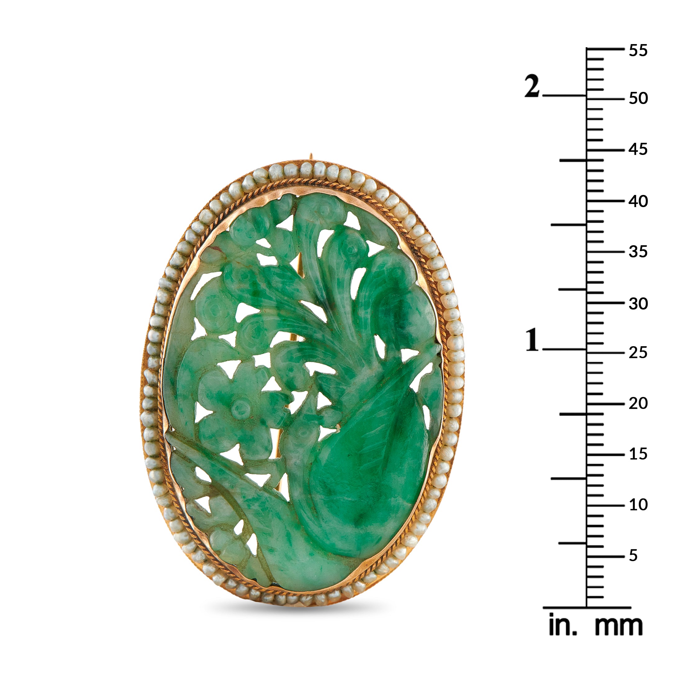 14K Rose Gold Jade and Seed Pearl Brooch