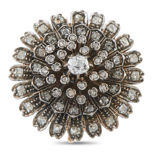 14K Rose Gold and Silver Diamond Starburst Brooch