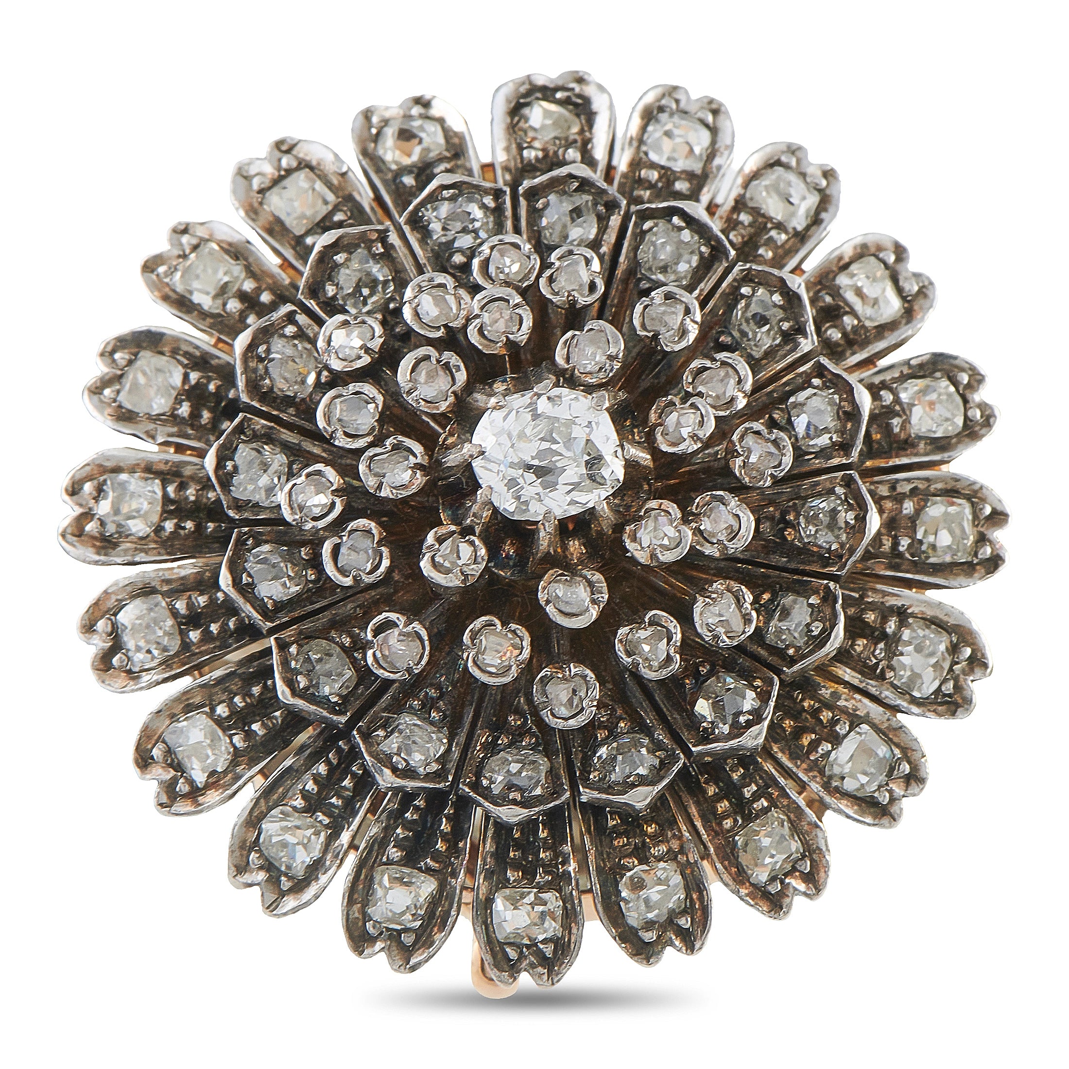 14K Rose Gold and Silver Diamond Starburst Brooch