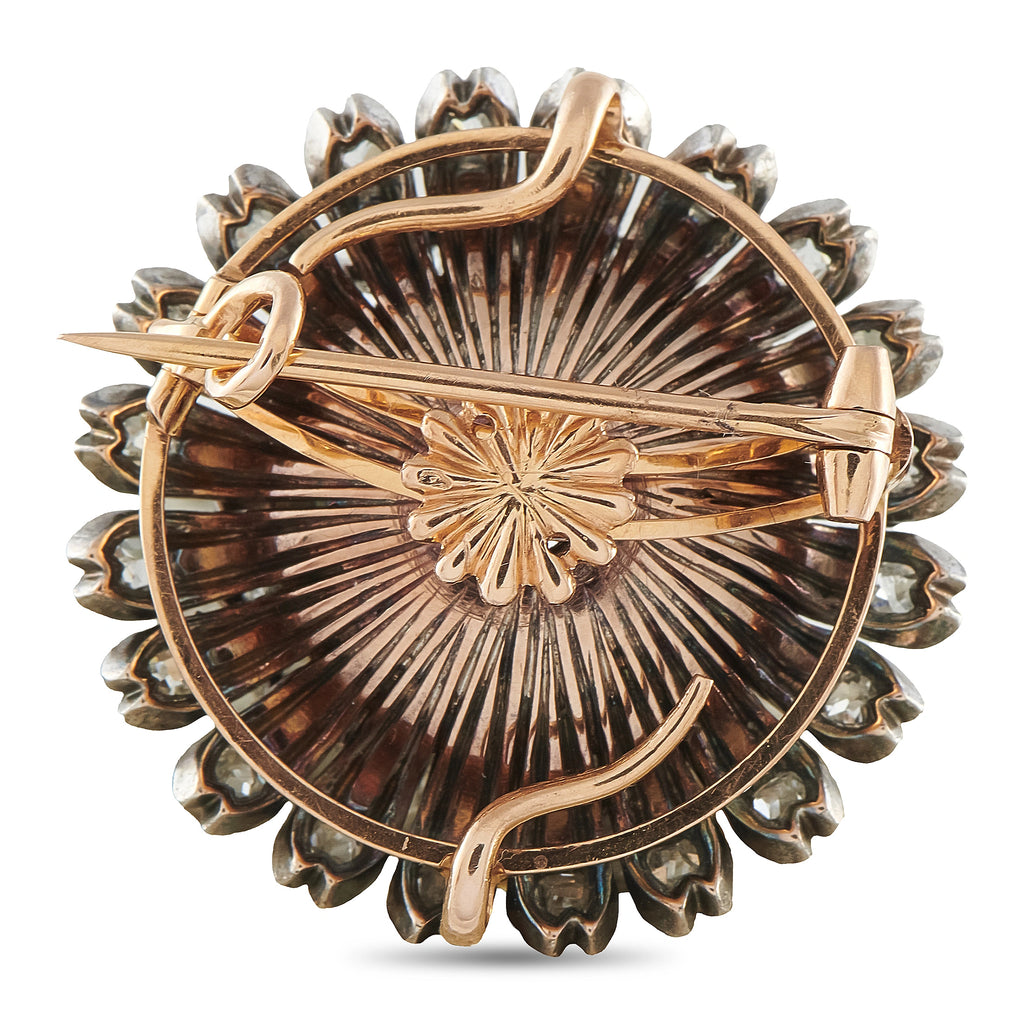 14K Rose Gold and Silver Diamond Starburst Brooch