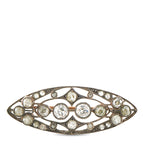 Antique 14K Rose Gold and Silver Diamond Navette Brooch