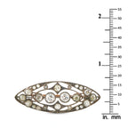 Antique 14K Rose Gold and Silver Diamond Navette Brooch