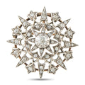 Antique diamond starburst brooch in rose-gold and silver-tone, old-cut center stones
