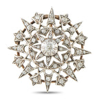 Antique diamond starburst brooch in rose-gold and silver-tone, old-cut center stones