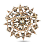 Diamond star brooch with rose-gold ring frame, silver prongs, and star-shaped accents