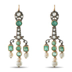 Antique 14K Rose Gold and Silver 0.70ct Diamond and Natural Pearl Earrings