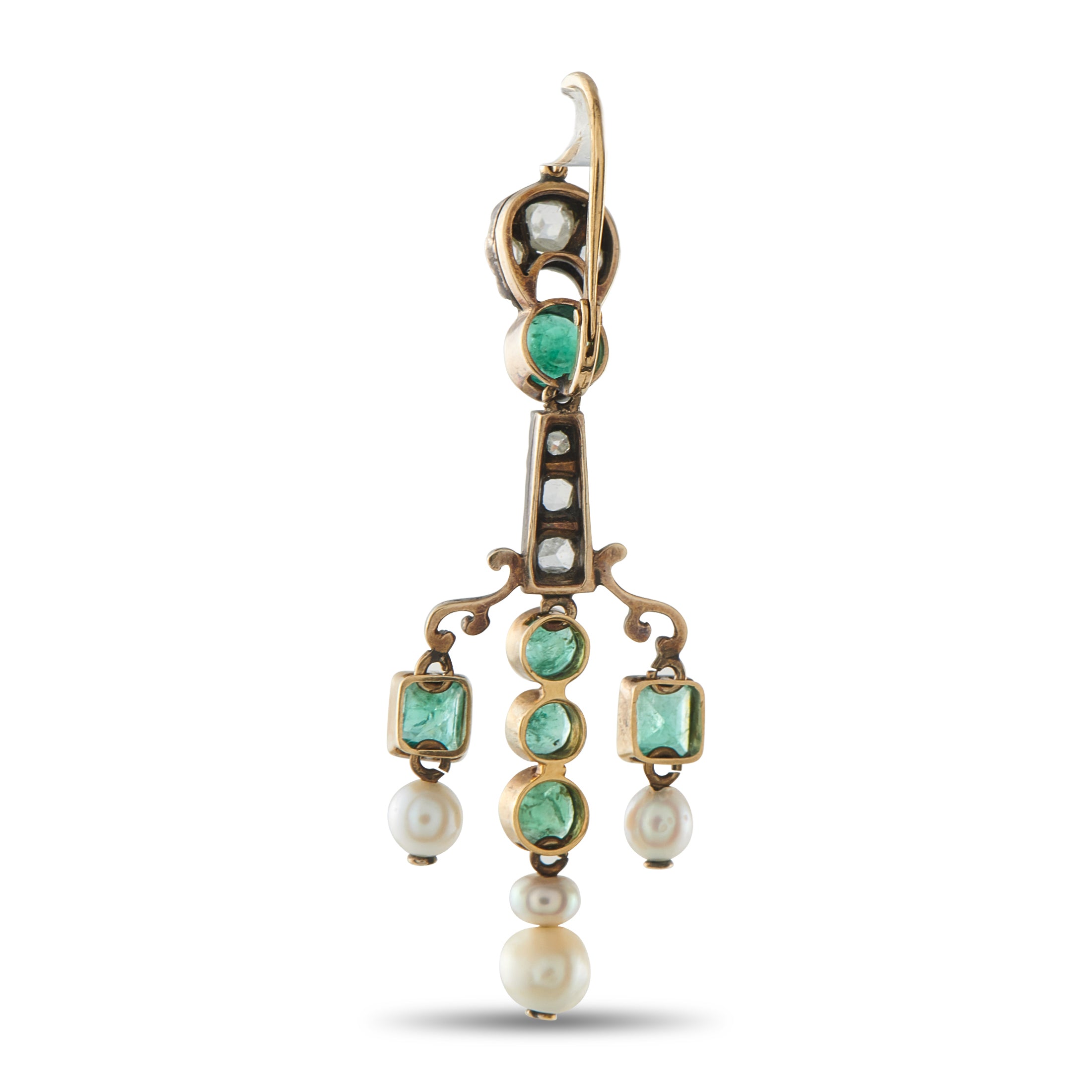 Antique 14K Rose Gold and Silver 0.70ct Diamond and Natural Pearl Earrings