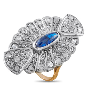 Antique 14K Rose Gold and Silver 0.9ct Diamond and Sapphire Ring