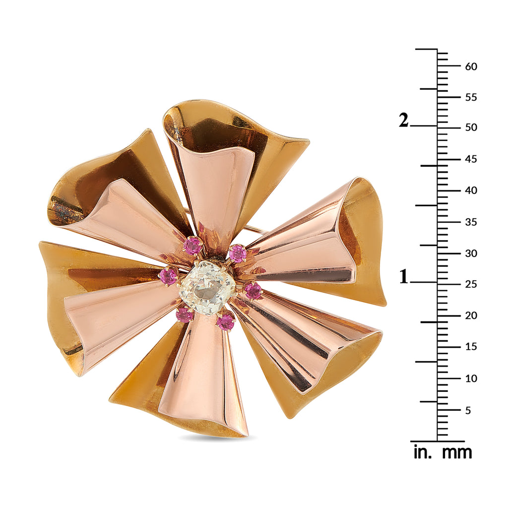 14K Rose and Yellow Gold 3.0ct Yellow Sapphire and Ruby Brooch