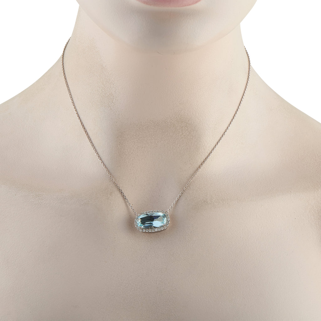 14K White Gold 0.70ct Diamond and Aquamarine Necklace