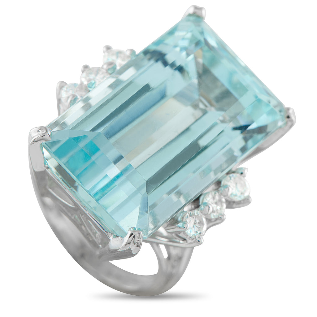 14K White Gold 0.36ct Diamond and Aquamarine Ring
