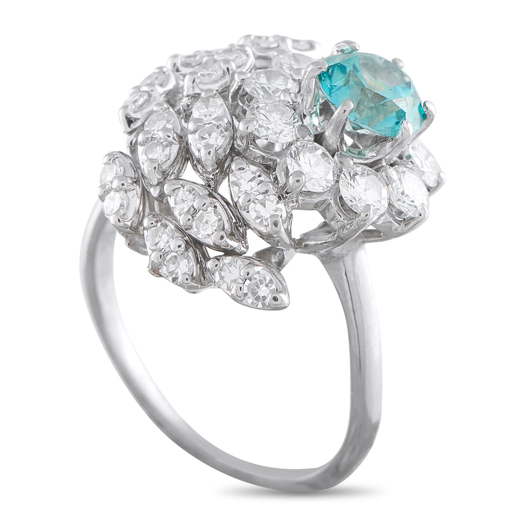 14K White Gold 1.34ct Diamond and Blue Zircon Ring