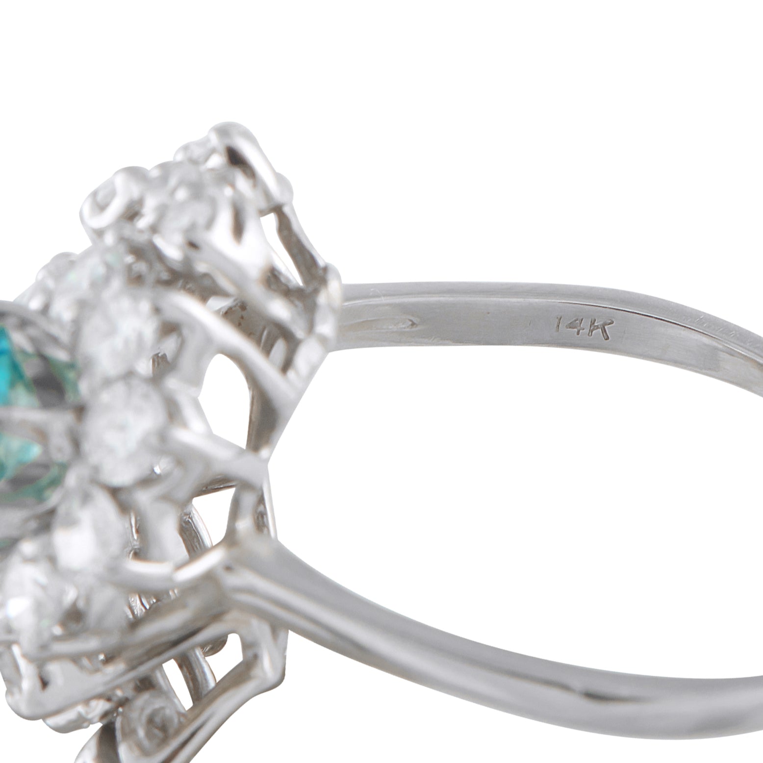 14K White Gold 1.34ct Diamond and Blue Zircon Ring