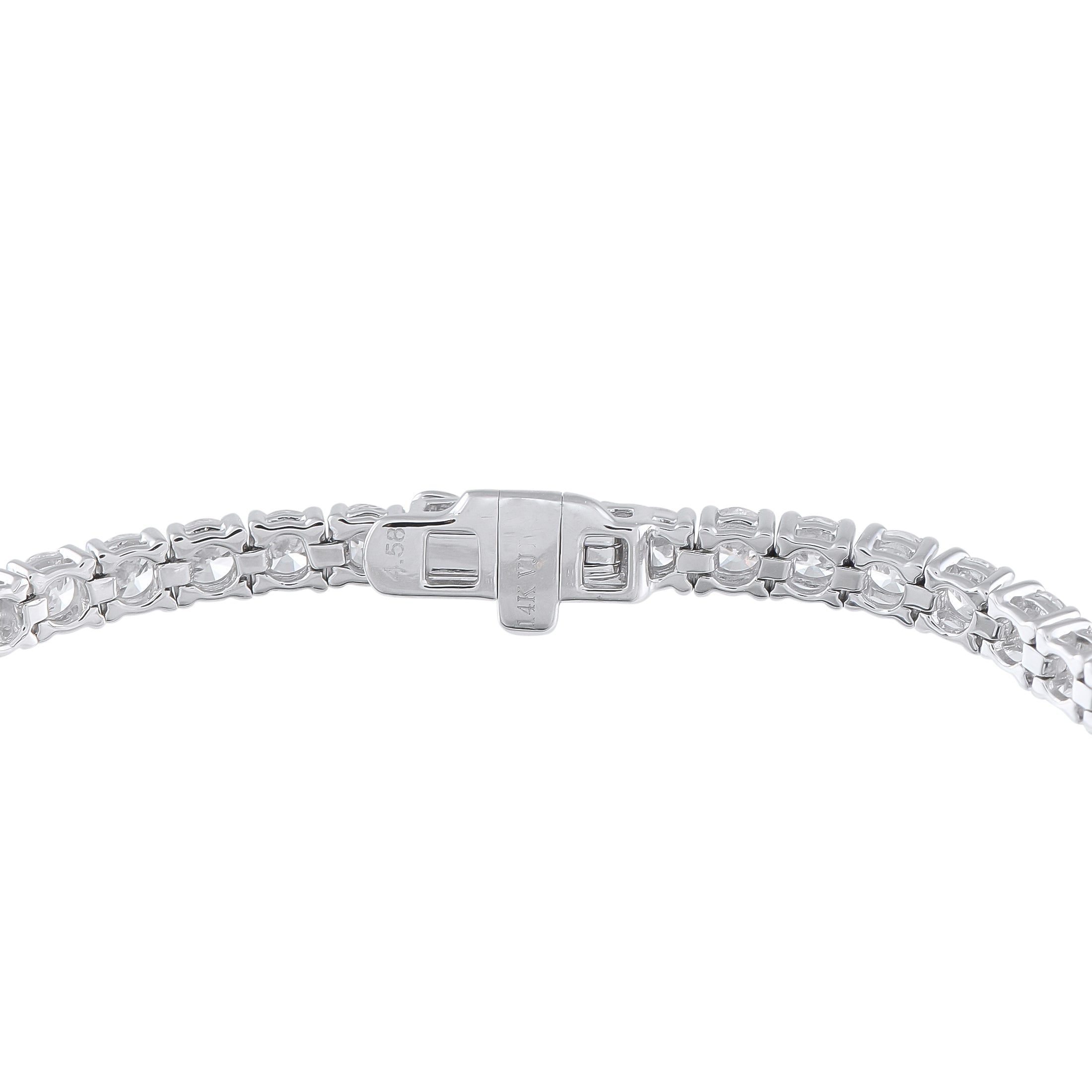 14K White Gold 4.58ct Diamond Tennis Bracelet