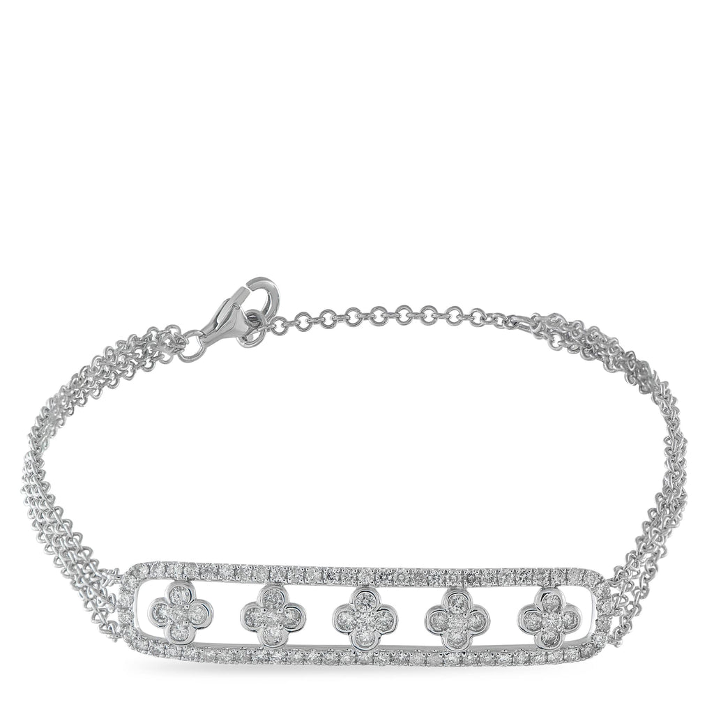 Exclusive 14K White Gold 1.25ct Diamond Bracelet This luxury bracelet is incredibly impactful. At the center of the multilayered chain, an elegant arrangement of Diamonds tot