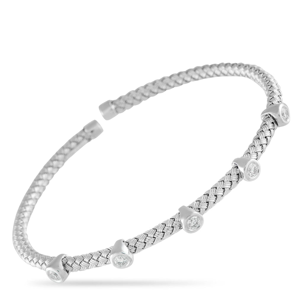 Exclusive 14K White Gold 0.54ct Diamond Woven Bangle Bracelet Light on the wrist and easy to style, this white gold bangle brings a polished touch to everything. The open bangle features 