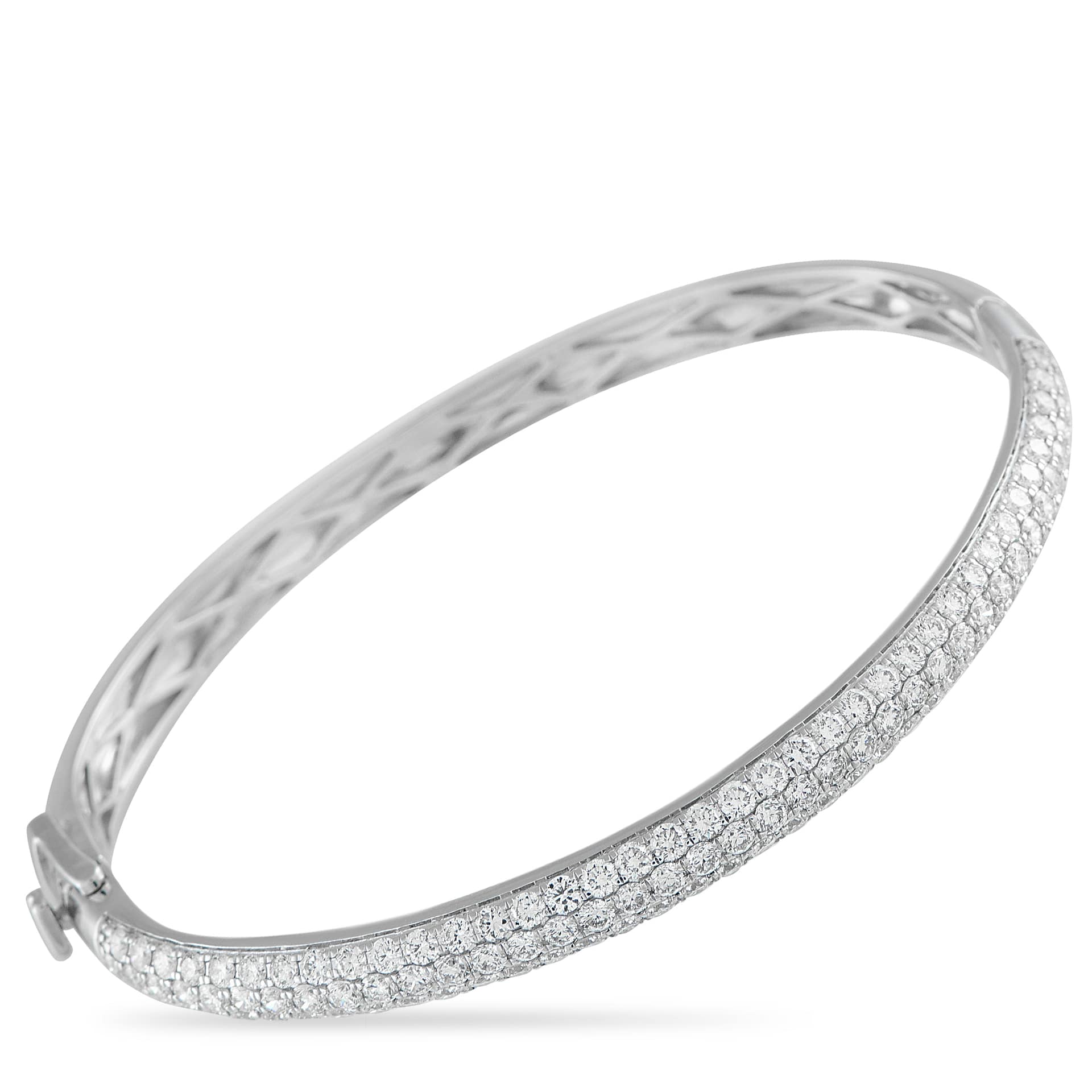Exclusive 14K White Gold 3.75ct Diamond Pave Bangle Bracelet Expect a bright, icy shine from this Exclusive  bangle adorned with 3.75 carats of pavé diamonds. Set on a white gold base, t