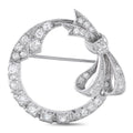 14K white gold diamond open circle bow brooch