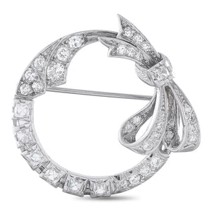 14K White Gold 1.75ct Diamond Open Circle Bow Brooch