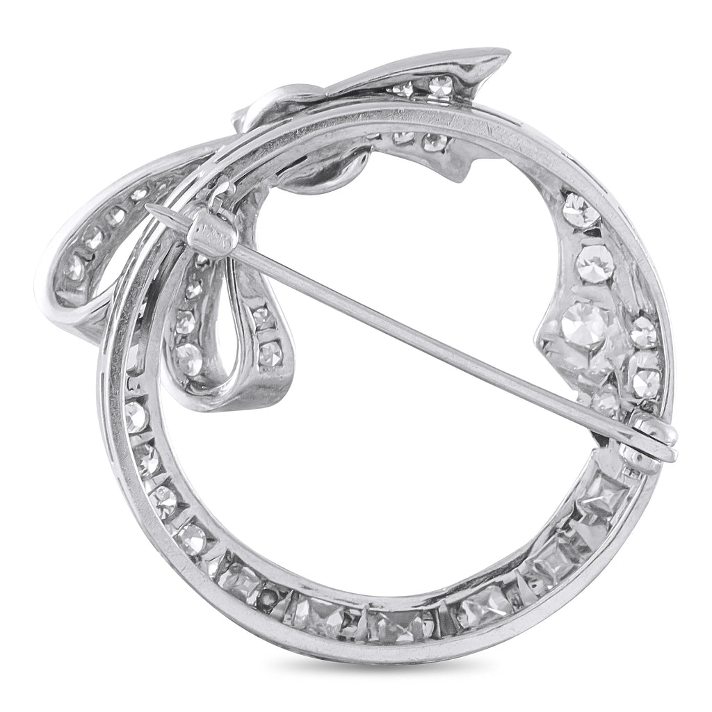 14K White Gold 1.75ct Diamond Open Circle Bow Brooch