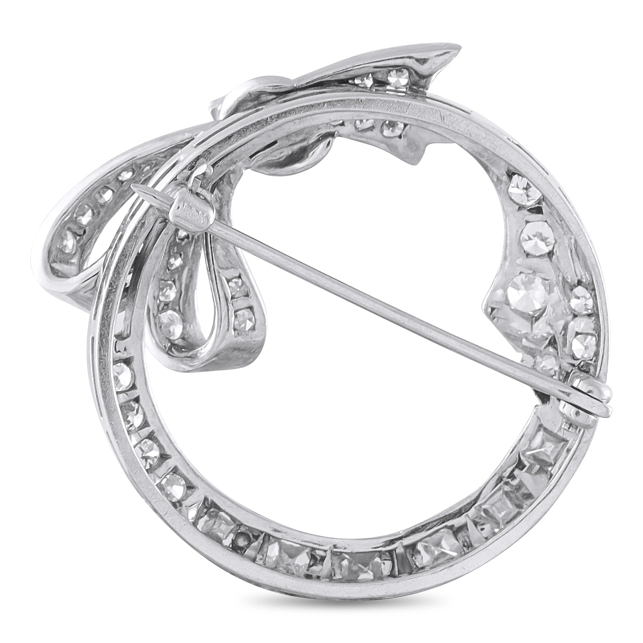 14K White Gold 1.75ct Diamond Open Circle Bow Brooch