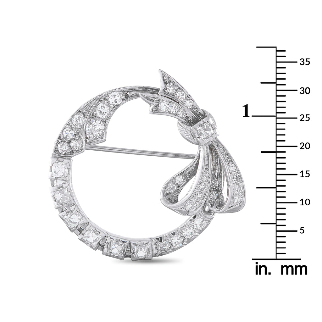 14K White Gold 1.75ct Diamond Open Circle Bow Brooch