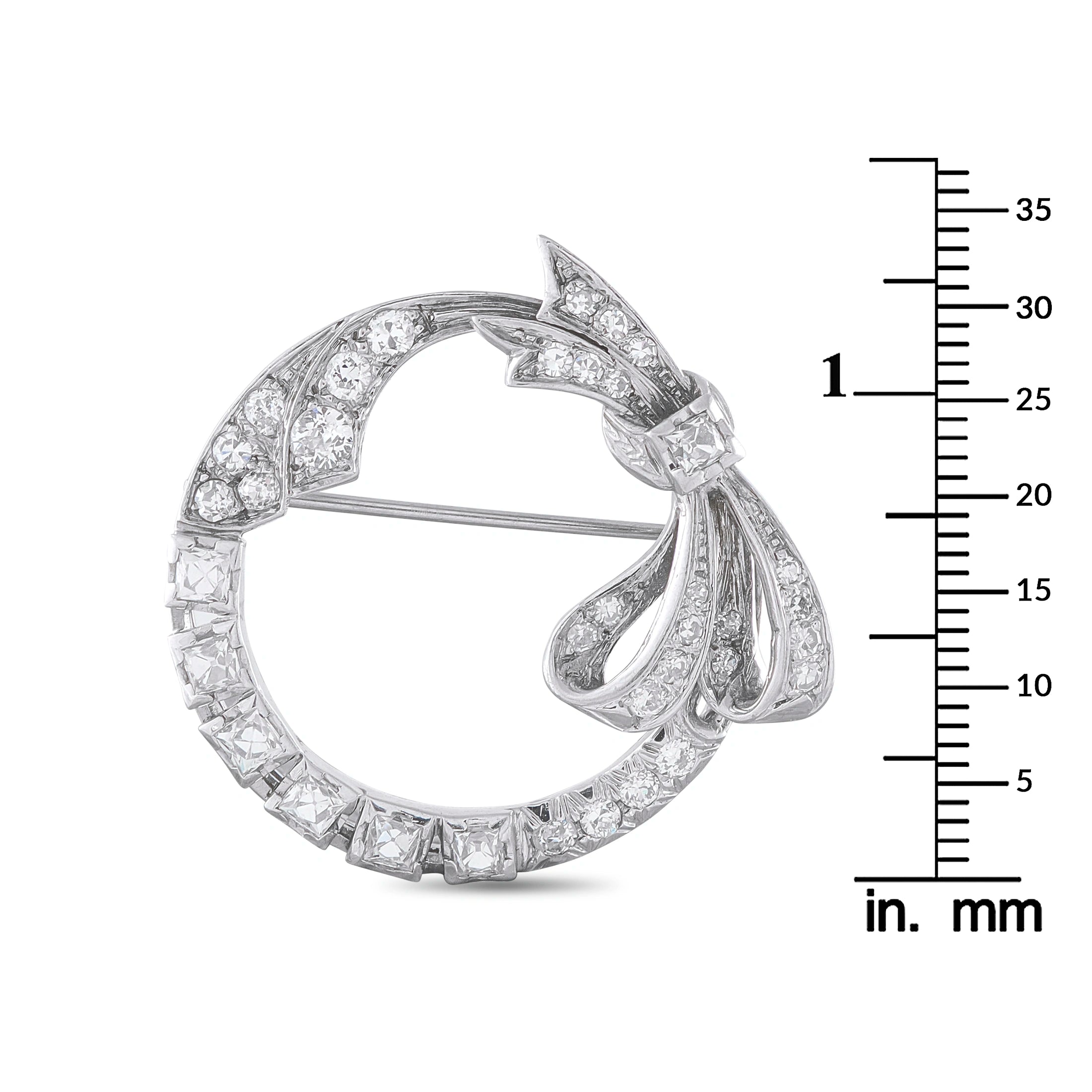 14K White Gold 1.75ct Diamond Open Circle Bow Brooch
