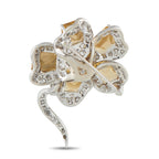 14K White Gold 2.0ct Diamond and Citrine Brooch