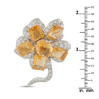 14K White Gold 2.0ct Diamond and Citrine Brooch