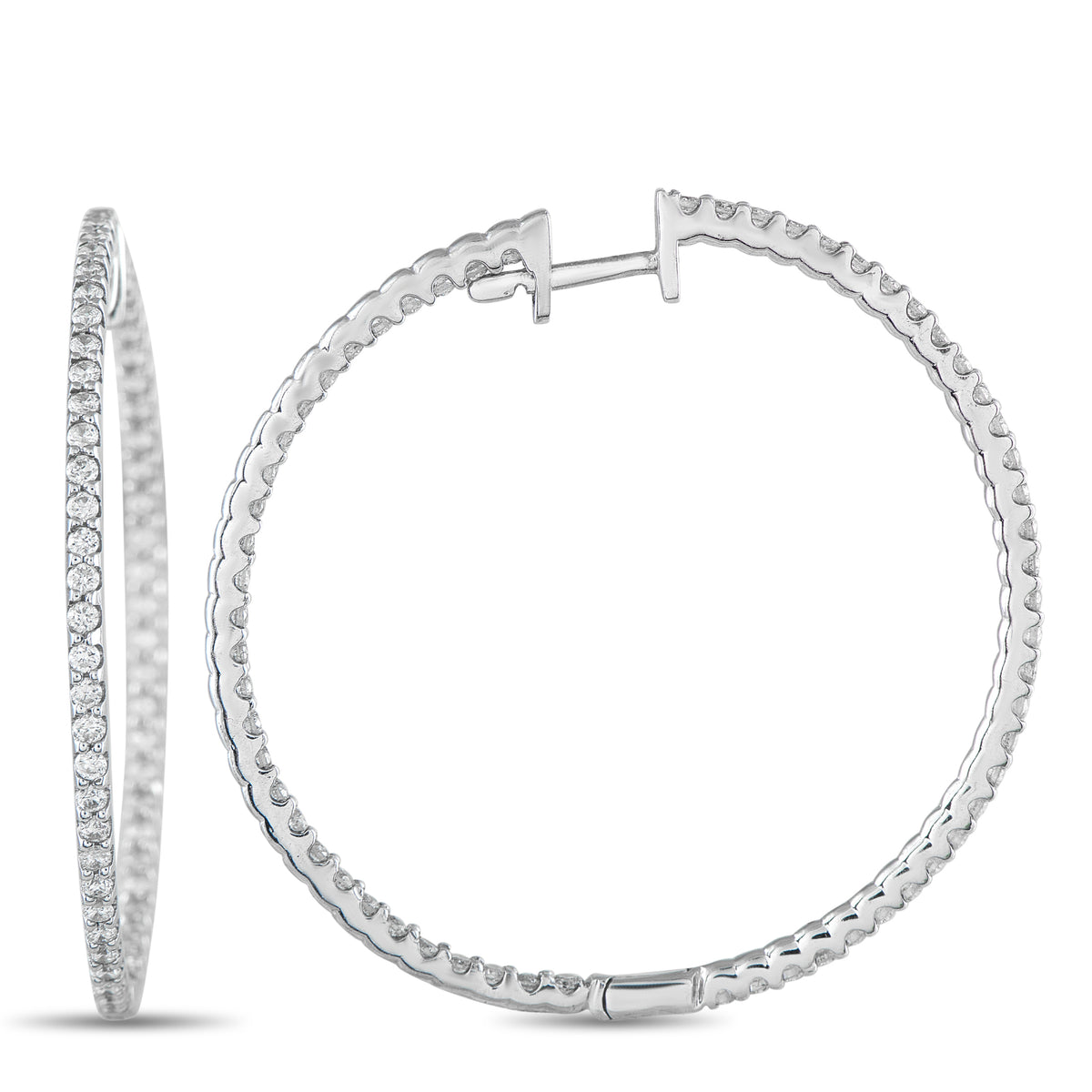 14K white gold diamond inside-out hoop earrings with pavé-set stones