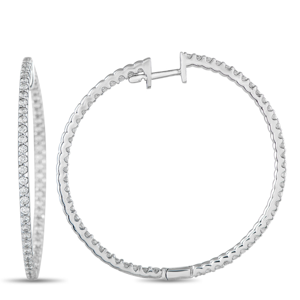 14K White Gold 1.77ct Diamond Inside-Out Hoop Earrings