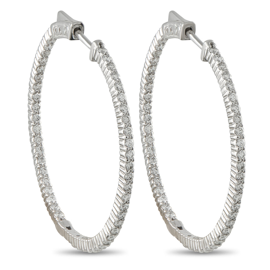 14K White Gold 2.0ct Diamond Inside-Out Hoop Earrings