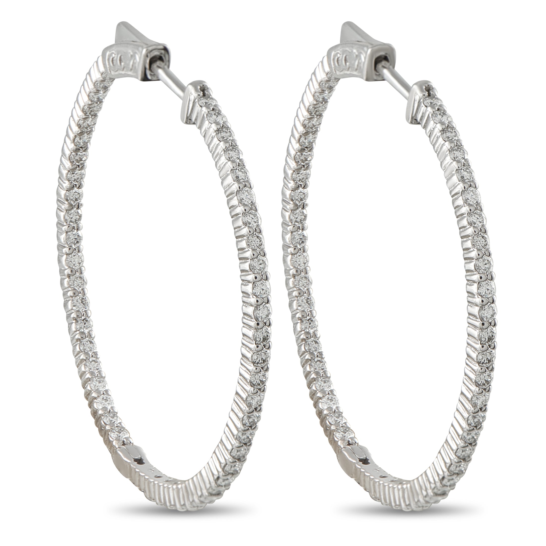 14K White Gold 2.0ct Diamond Inside-Out Hoop Earrings