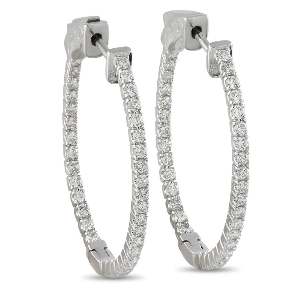 14K White Gold 1.07ct Diamond Inside-Out Hoop Earrings