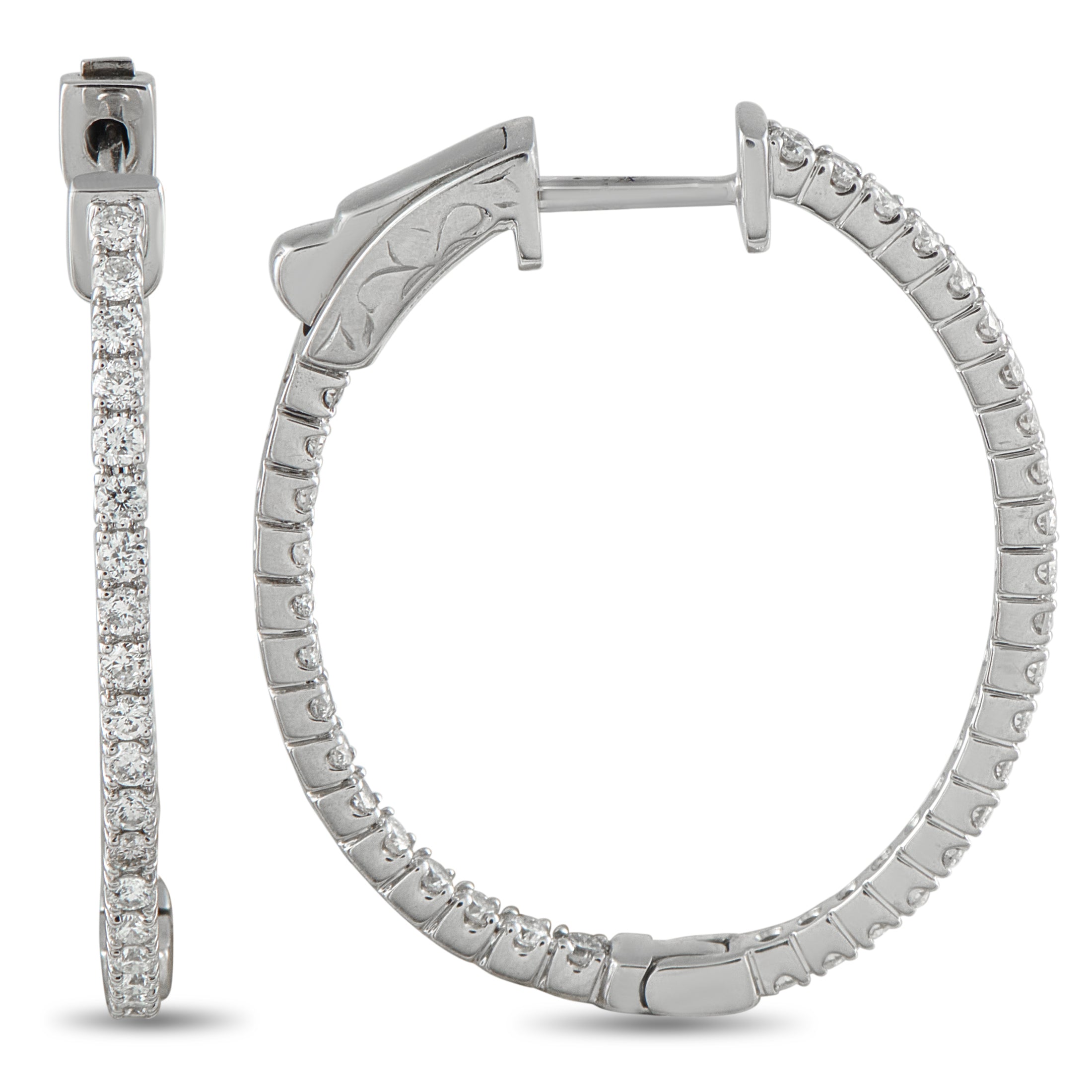 14K White Gold 1.07ct Diamond Inside-Out Hoop Earrings